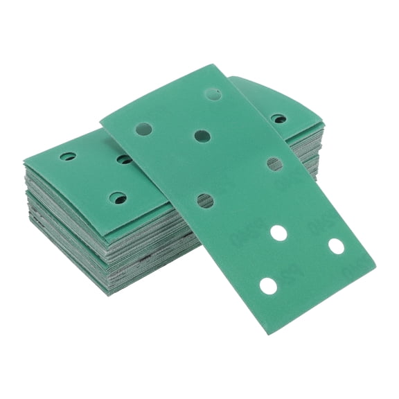 Unique Bargains Sandpaper Hook & Loop Sanding Sheets 7.09Inch x 3.74Inch Green 50 Pcs P240 Rectangular Flocking 8 Hole Efficient Grinding and Polishing