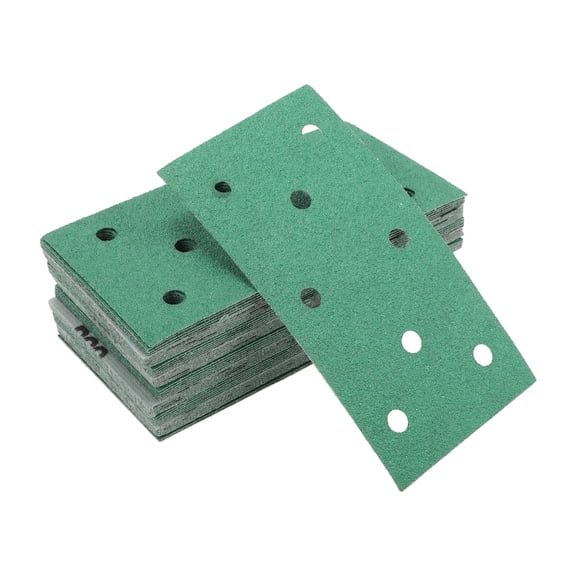 Unique Bargains Sandpaper Hook & Loop Sanding Sheets 7.09Inch x 3.74Inch Green 50 Pcs P60 Rectangular Flocking 8 Hole Efficient Grinding and Polishing