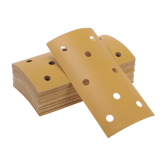 Unique Bargains Sandpaper Hook & Loop Sanding Sheets 7.09Inch x 3.74Inch Yellow 50 Pcs P500 Rectangular Flocking 8 Hole Efficient Grinding and Polishing