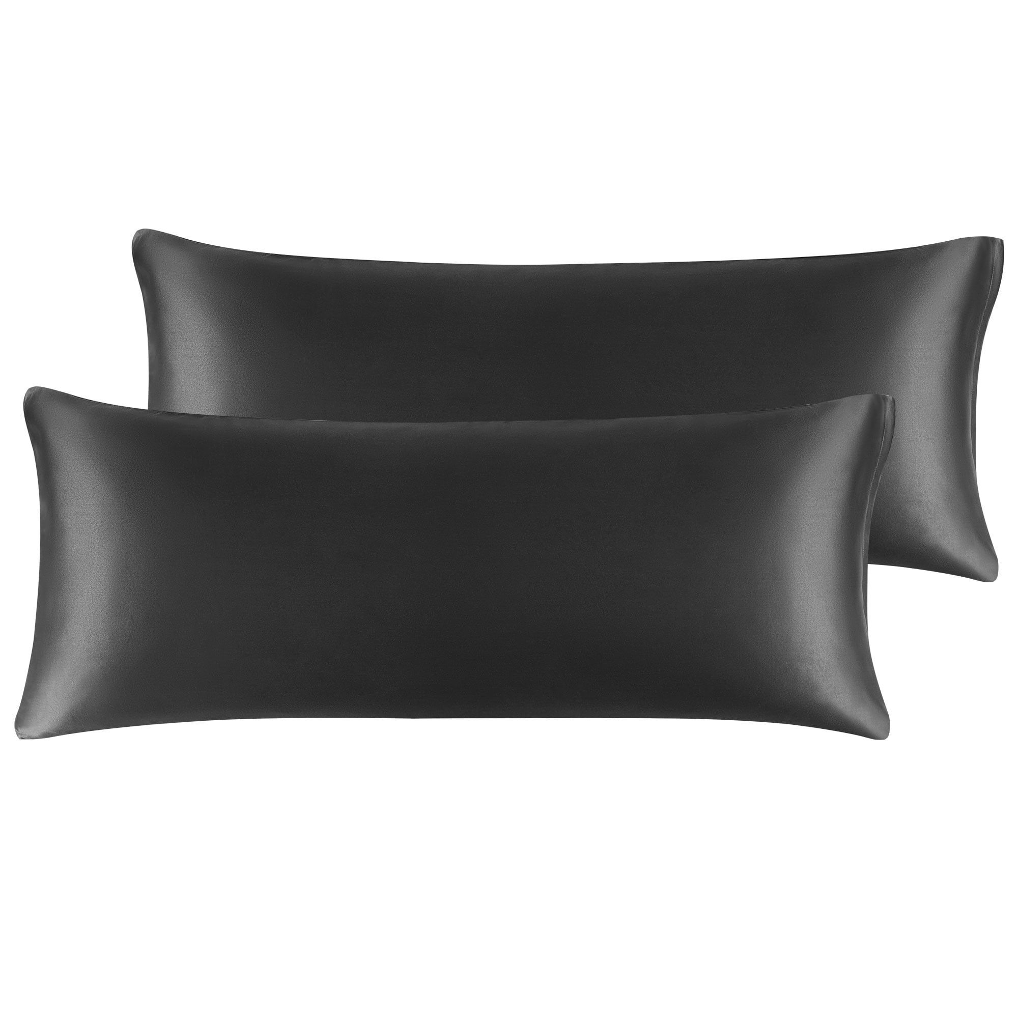 Unique Bargains Satin Body Pillowcases 2 Pcs Zipper Closure Black 20"x54"