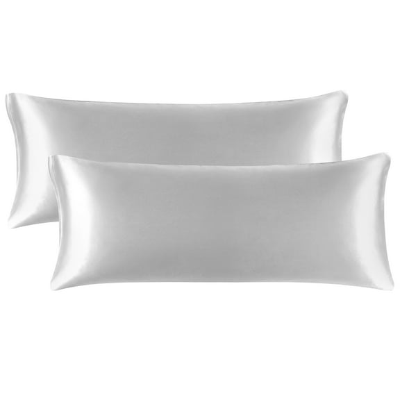 Unique Bargains Satin Body Pillowcases 2 Pcs Zipper Closure Silver 20"x48"
