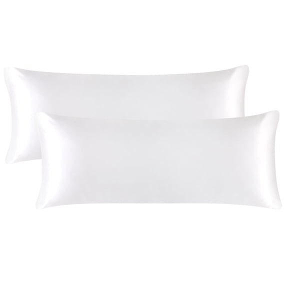 Unique Bargains Satin Body Pillowcases 2 Pcs Zipper Closure White 20"x54"