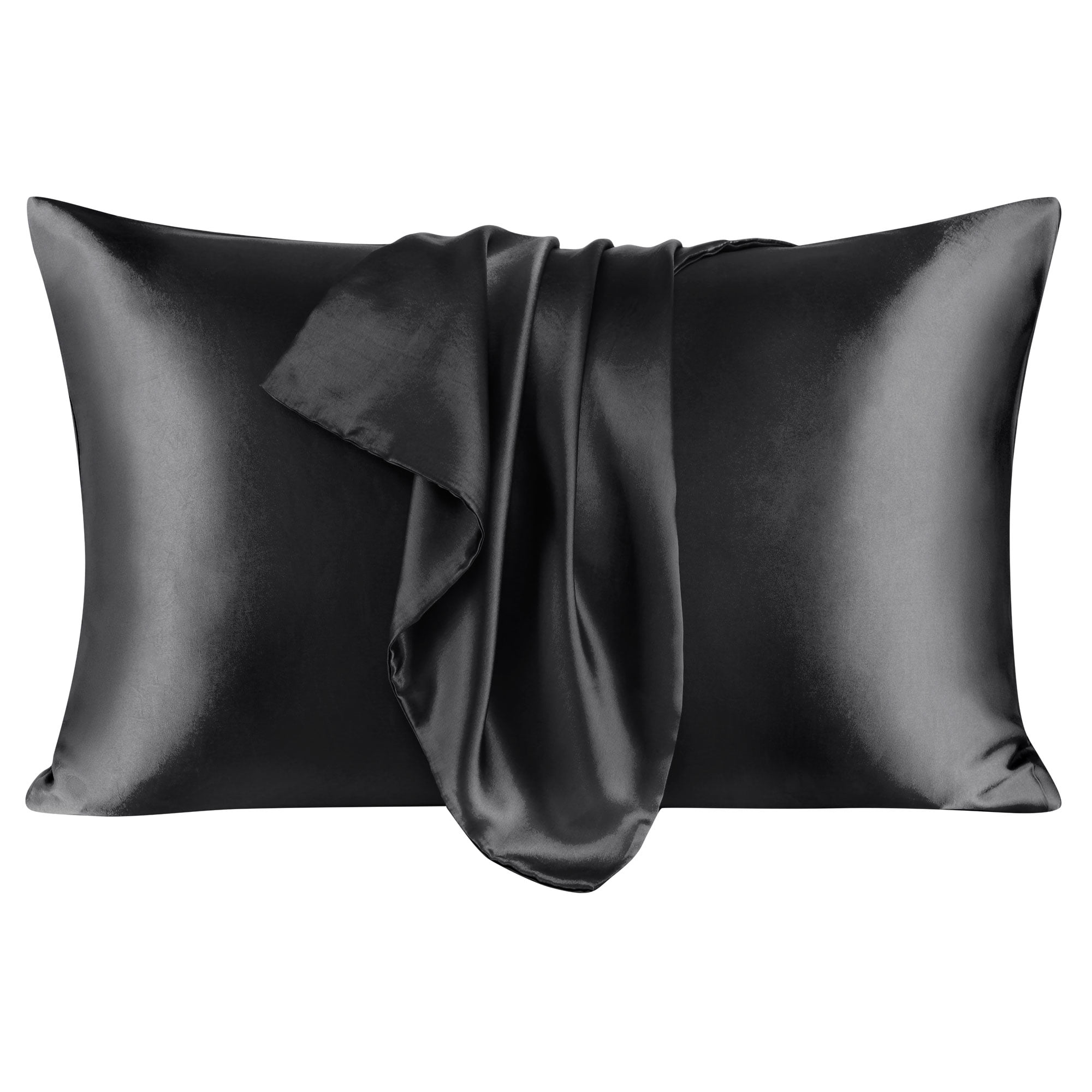 Unique Bargains Satin Envelope Closure Pillowcases Set of 2 Black 20"x26"