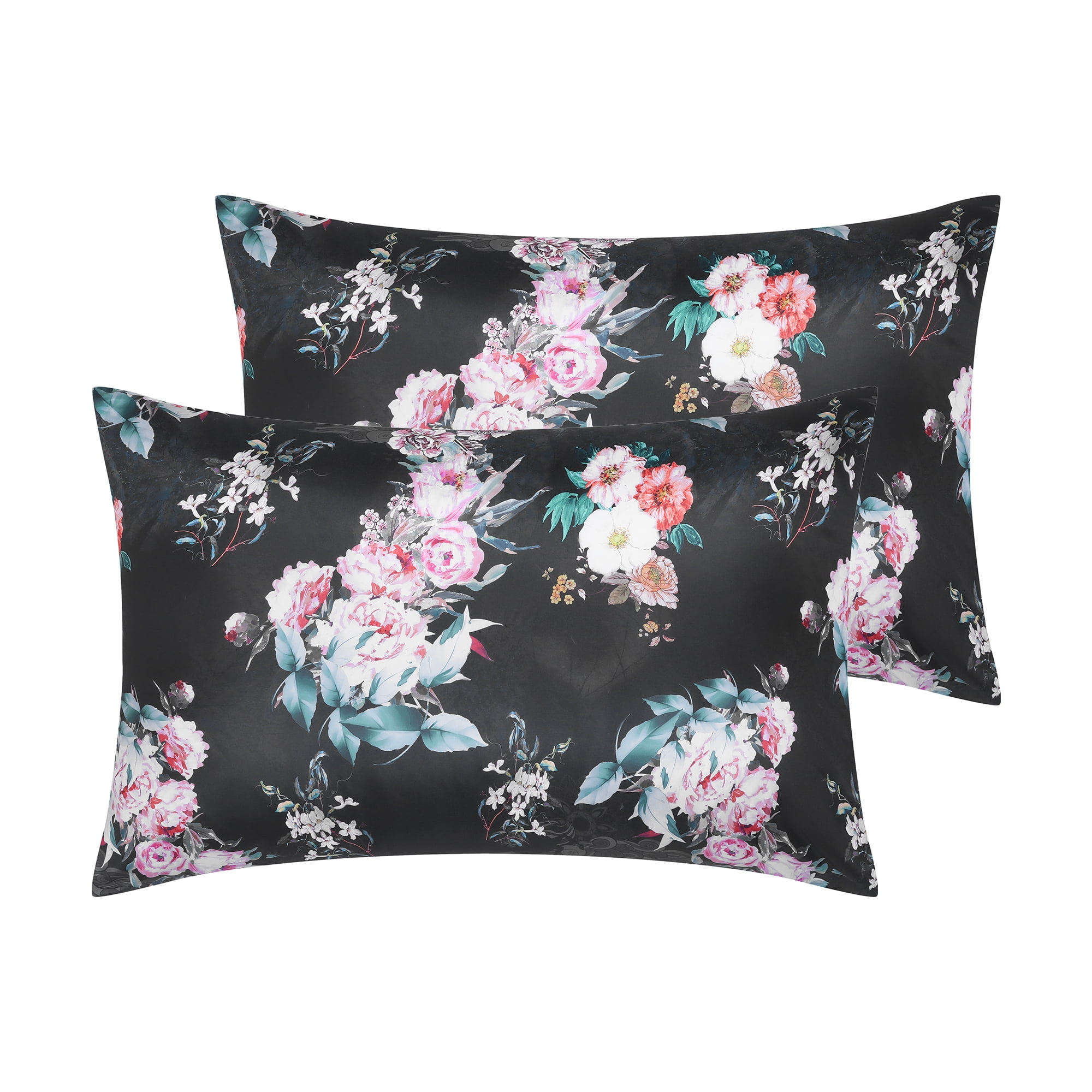 Unique Bargains Satin Pillow Cases Set of 2 Cooling Pillow Covers Queen Black