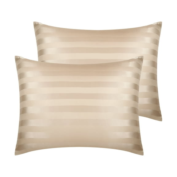 Unique Bargains Satin Pillow Cases Set of 2 Pillow Covers Standard Khaki