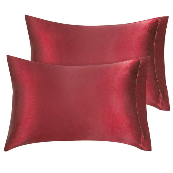Unique Bargains Satin Pillowcases Silky Covers Burgundy 20"x60"