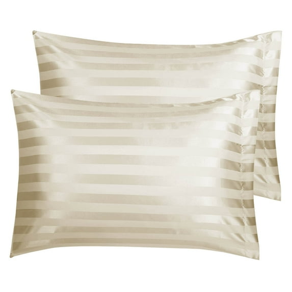 Unique Bargains Satin Pillowcases Silky Covers Taupe Stripe 20"x60"