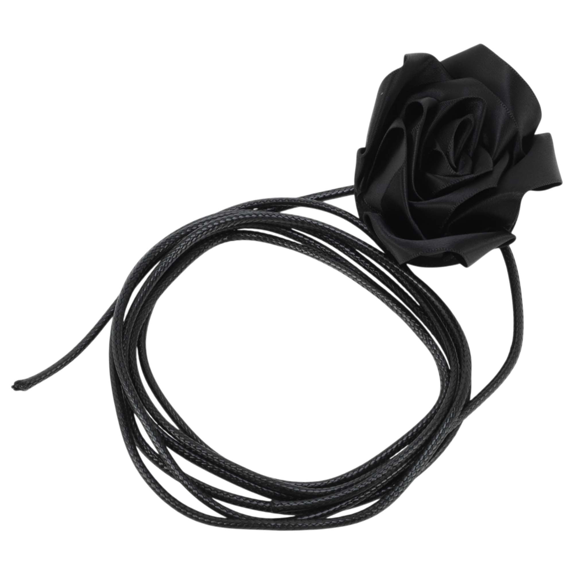 Unique Bargains Satin Rose Flower Adjustable Waist Belt Black