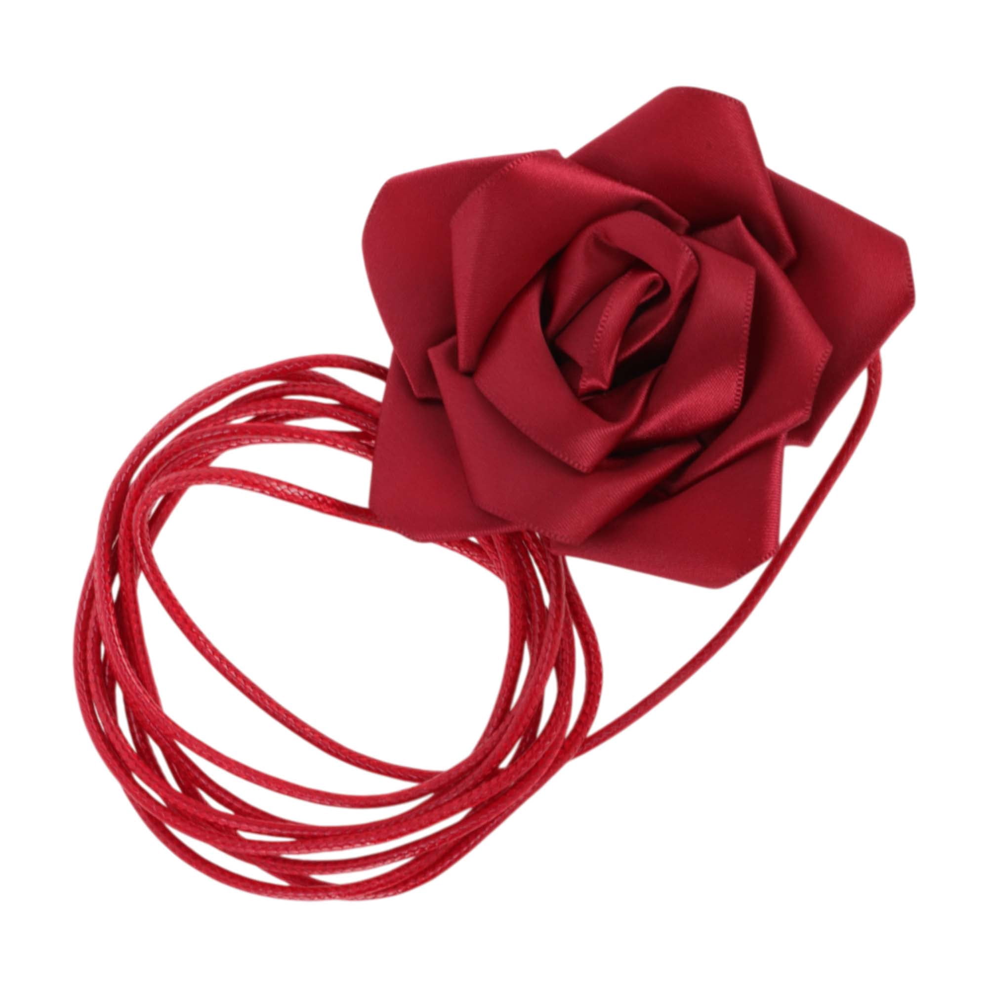Unique Bargains Satin Rose Flower Adjustable Waist Belt Dark Red