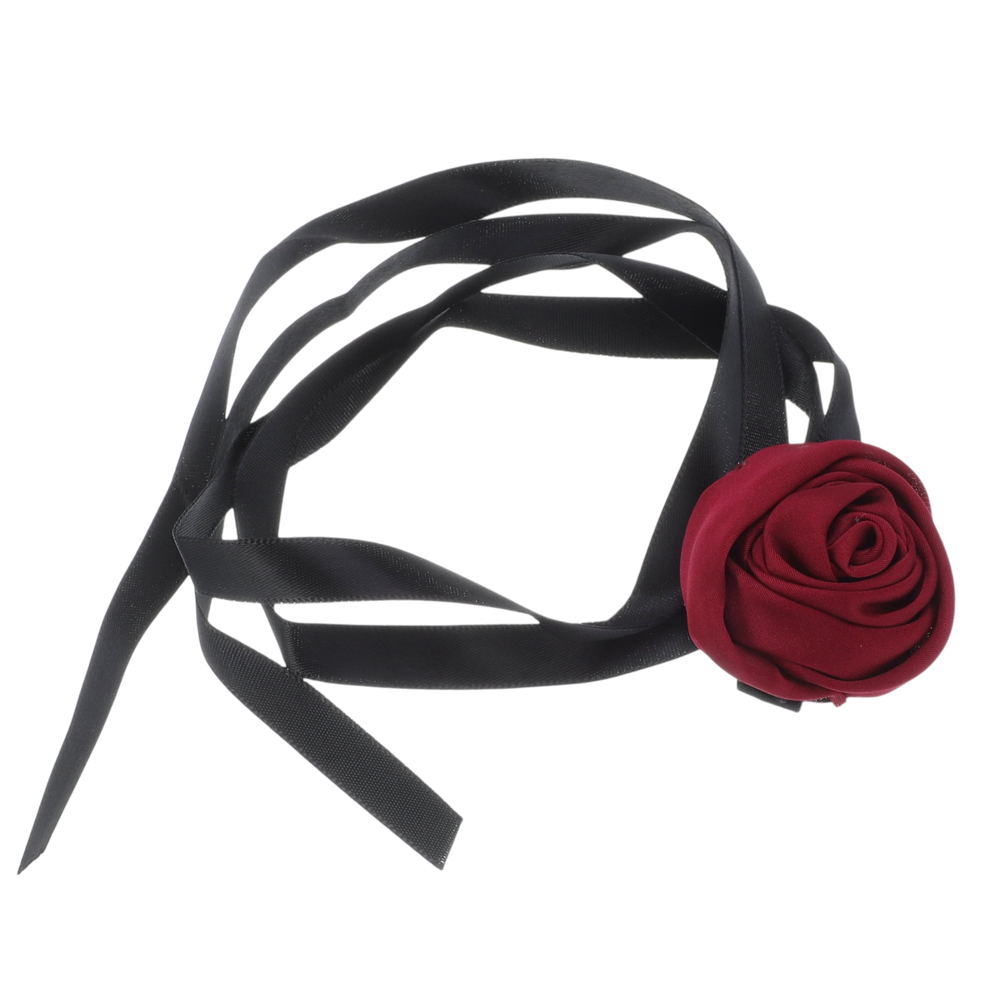 Unique Bargains Satin Rose Tie Choker Necklace Red
