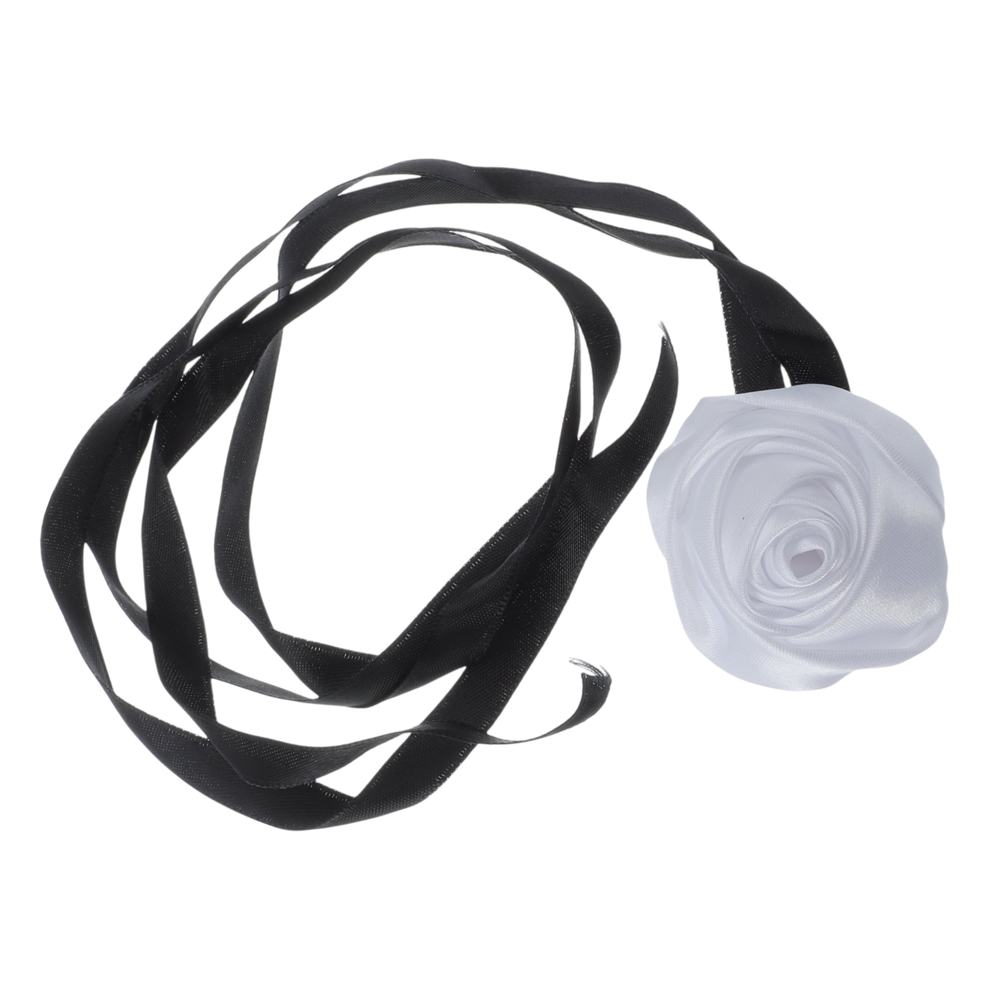 Unique Bargains Satin Rose Tie Choker Necklace White, Black