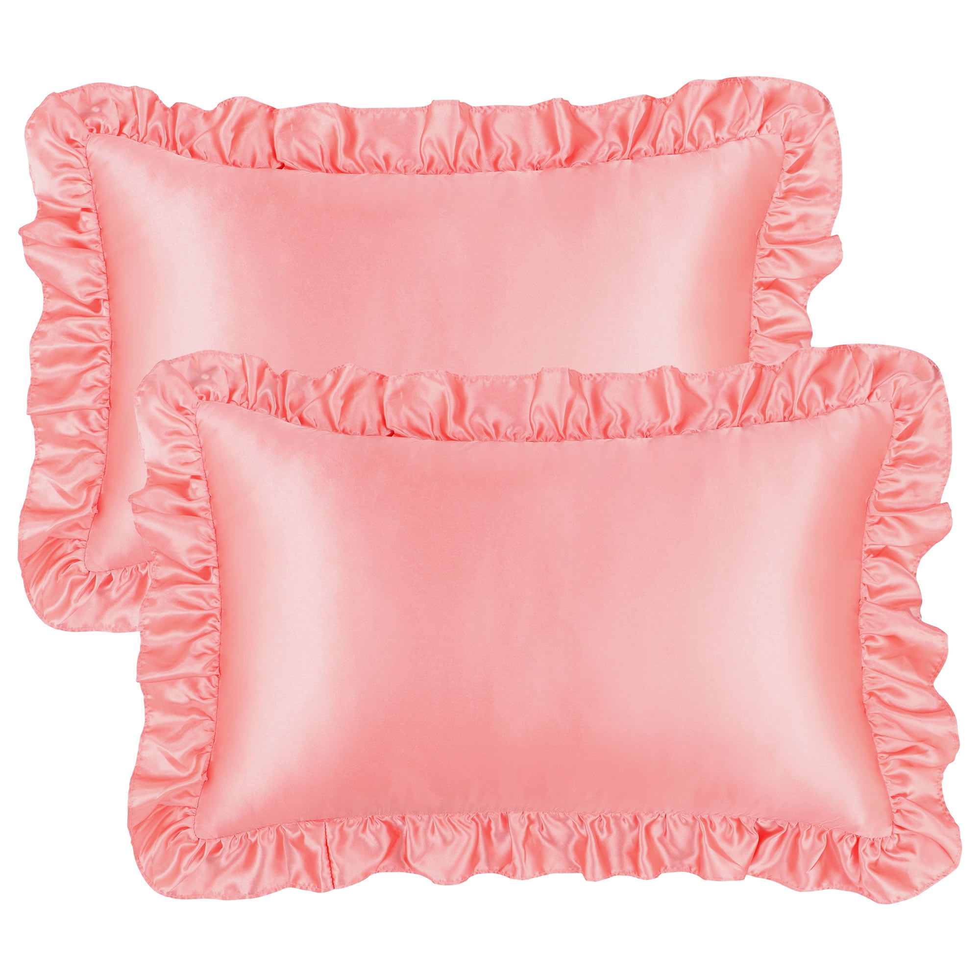 Unique Bargains Satin Ruffle Envelope Closure Pillowcases Set of 2 Light Coral 20"x30"