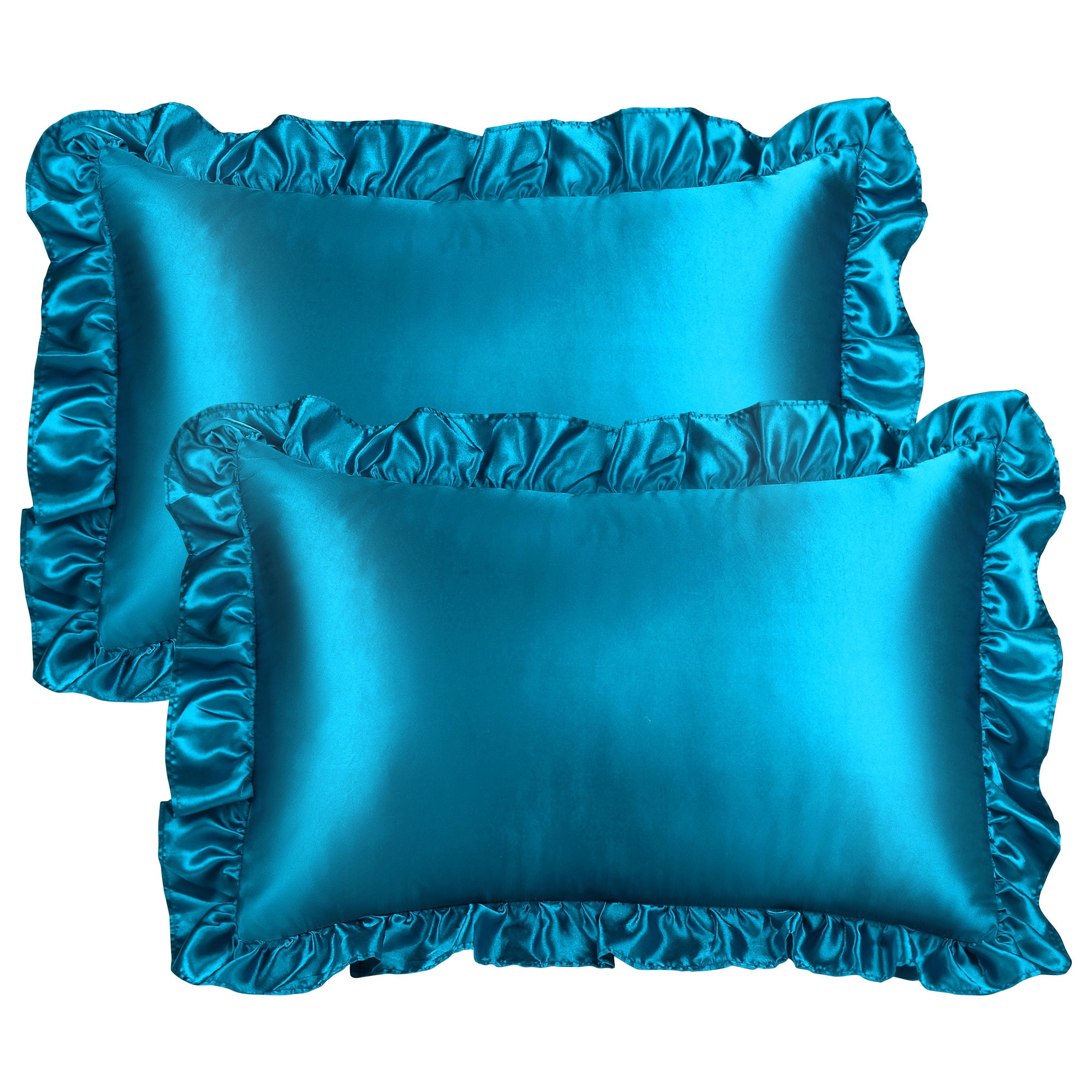 Unique Bargains Satin Ruffle Envelope Closure Pillowcases Set of 2 Peacock Blue 20 inchx26 inch Size 20 inch x 26 inch