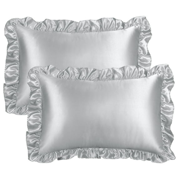 Unique Bargains Satin Ruffle Envelope Closure Pillowcases Set of 2 Silver 20"x30"