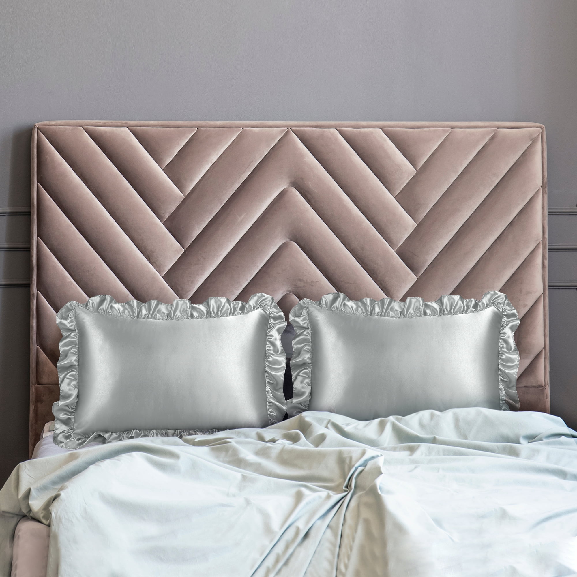 Unique Bargains Satin Ruffle Envelope Closure Pillowcases Set of 2