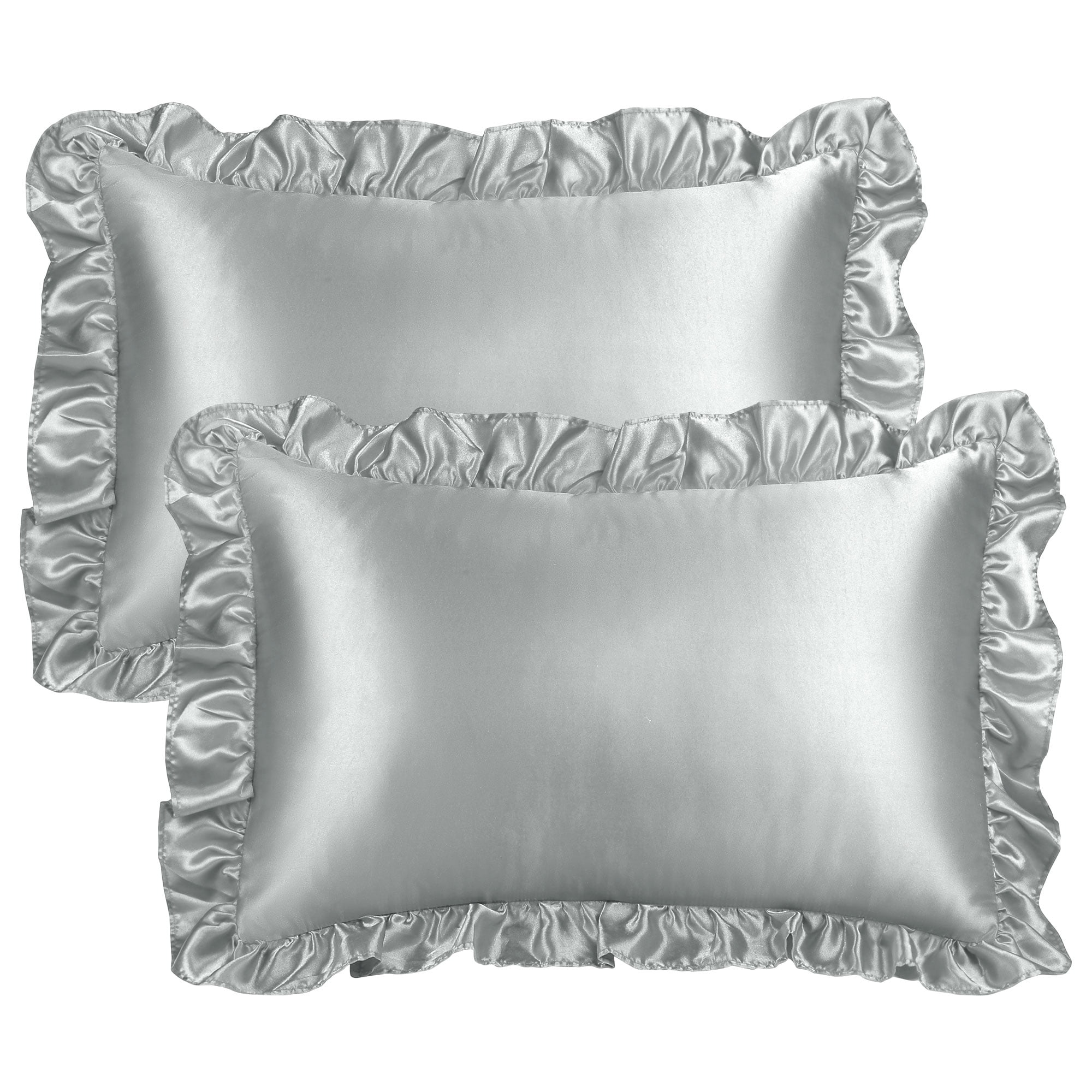 Unique Bargains Satin Ruffle Envelope Closure Pillowcases Set of 2 Silver Grey 20"x36"