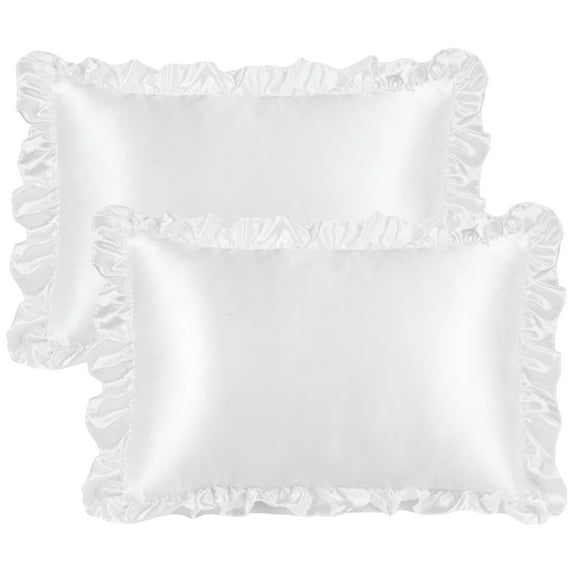 Unique Bargains Satin Ruffle Envelope Closure Pillowcases Set of 2 White 20"x26"