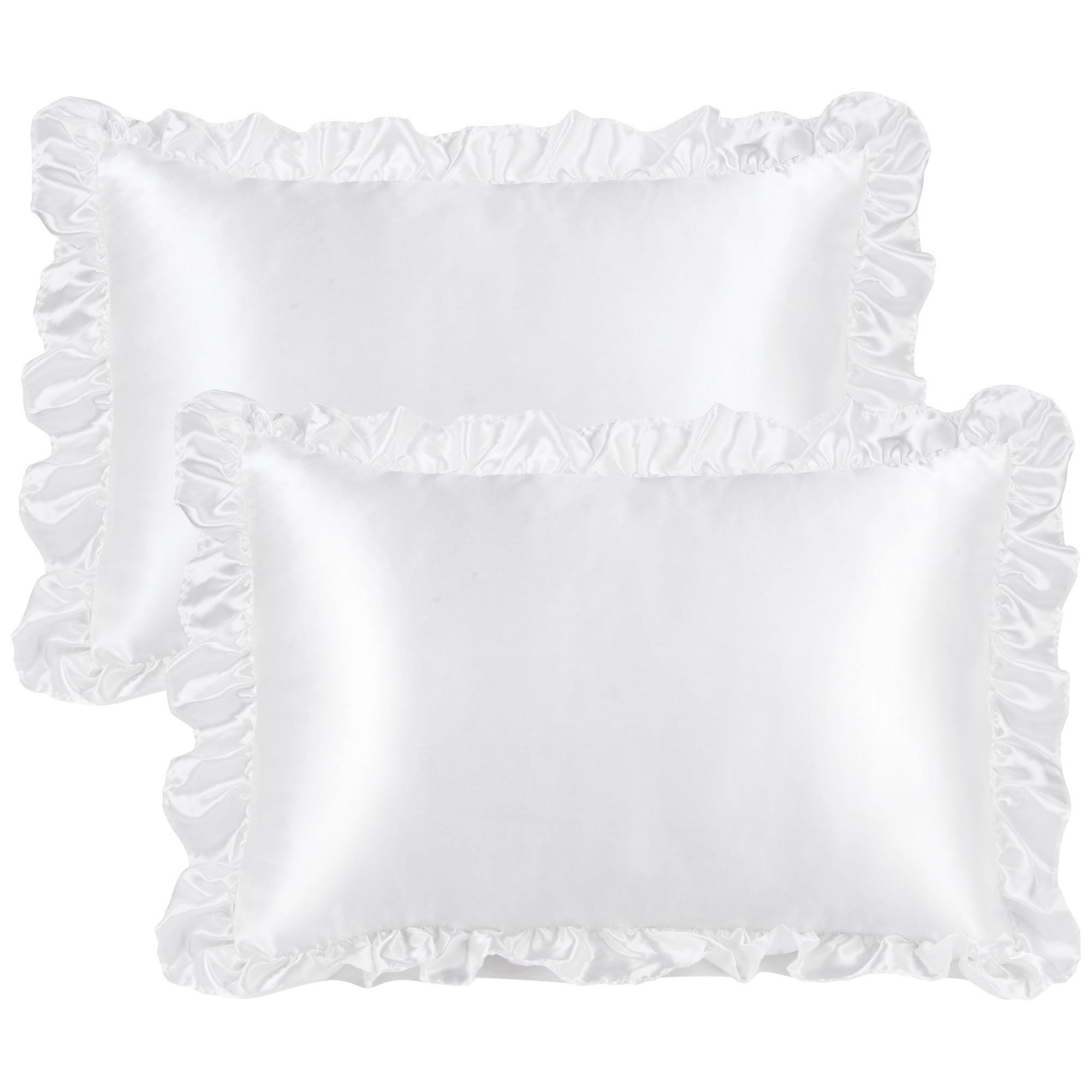 Unique Bargains Satin Ruffle Envelope Closure Pillowcases Set of 2 White 20"x36"