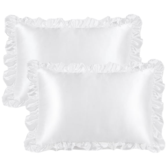Unique Bargains Satin Ruffle Envelope Closure Pillowcases Set of 2 White 20"x36"