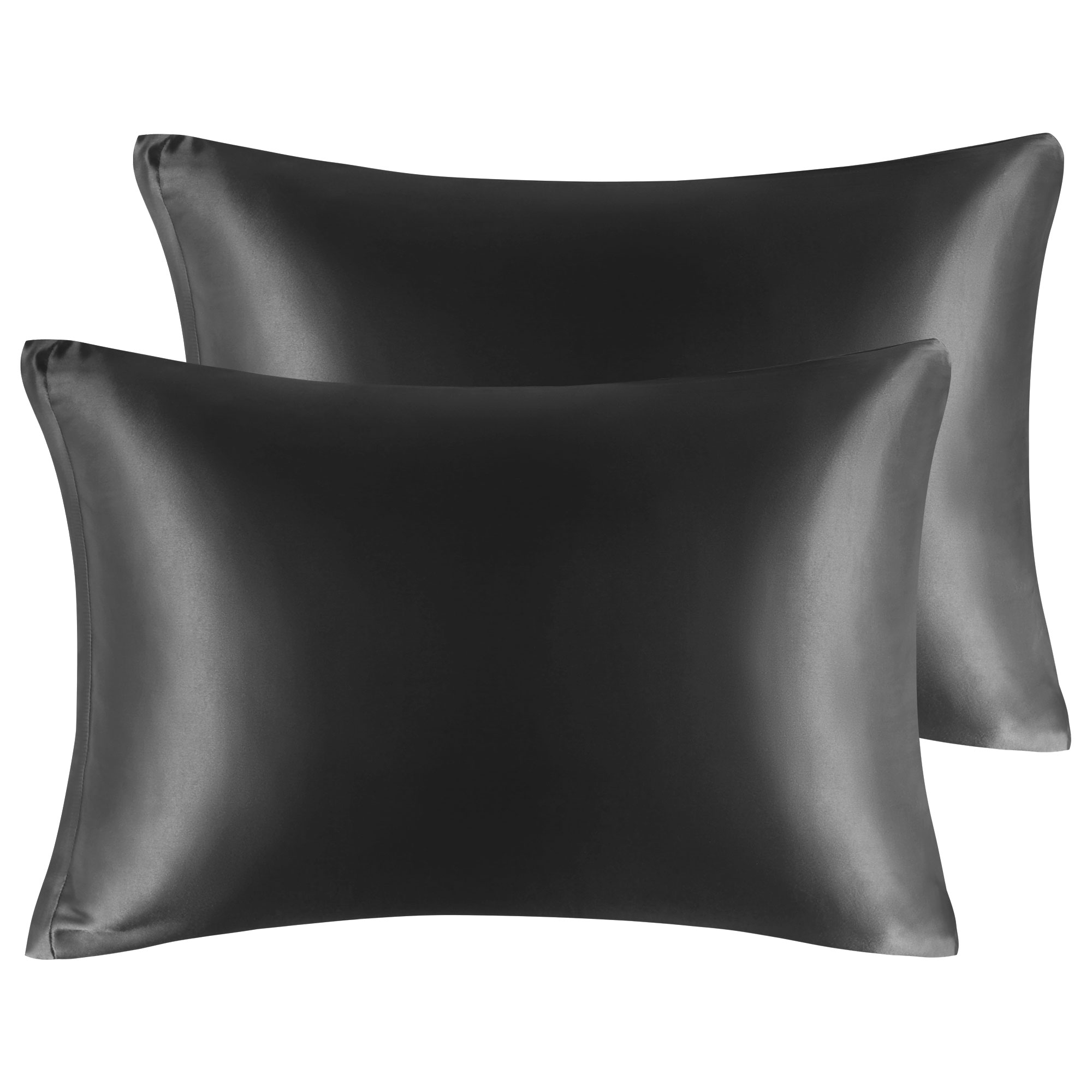 Unique Bargains Satin Set of 2 Zipper Closure Pillowcases Black 20"x36"