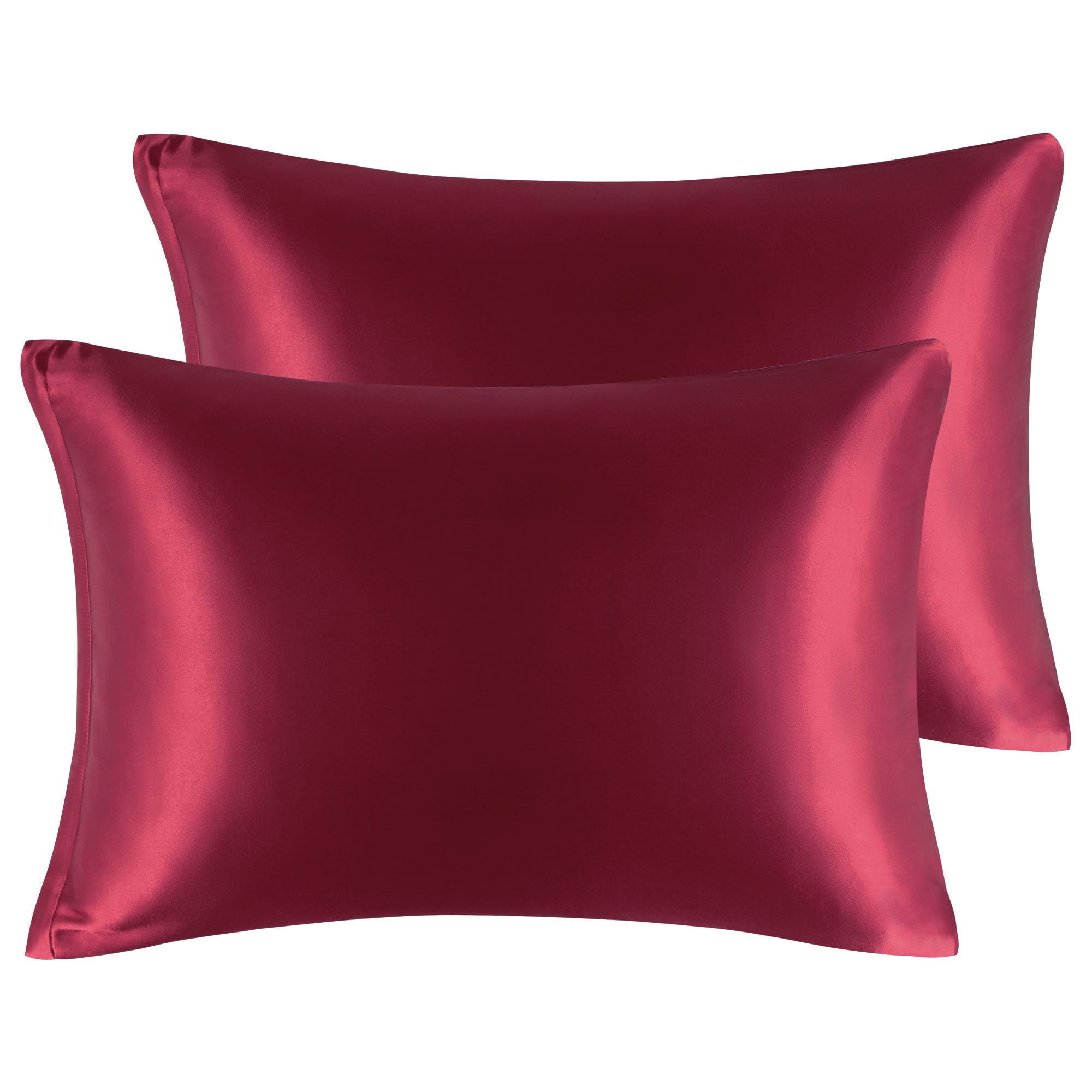 Unique Bargains Satin Set of 2 Zipper Closure Pillowcases Burgundy 20"x36"