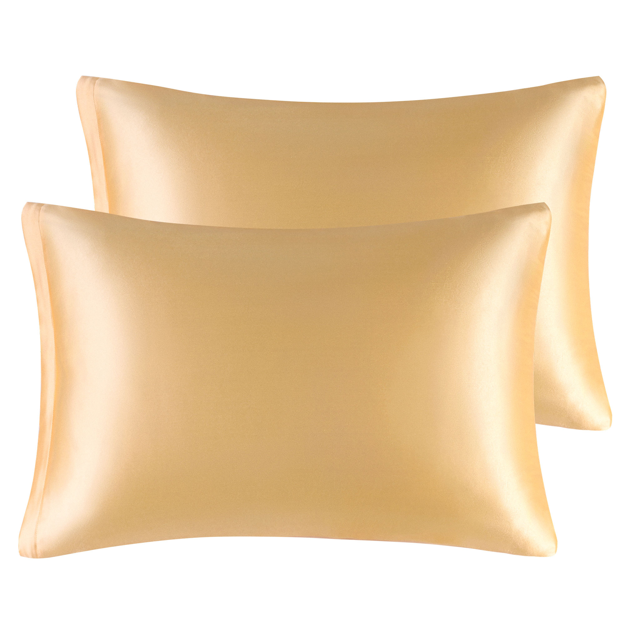 Unique Bargains Satin Set of 2 Zipper Closure Pillowcases Gold 20"x30"