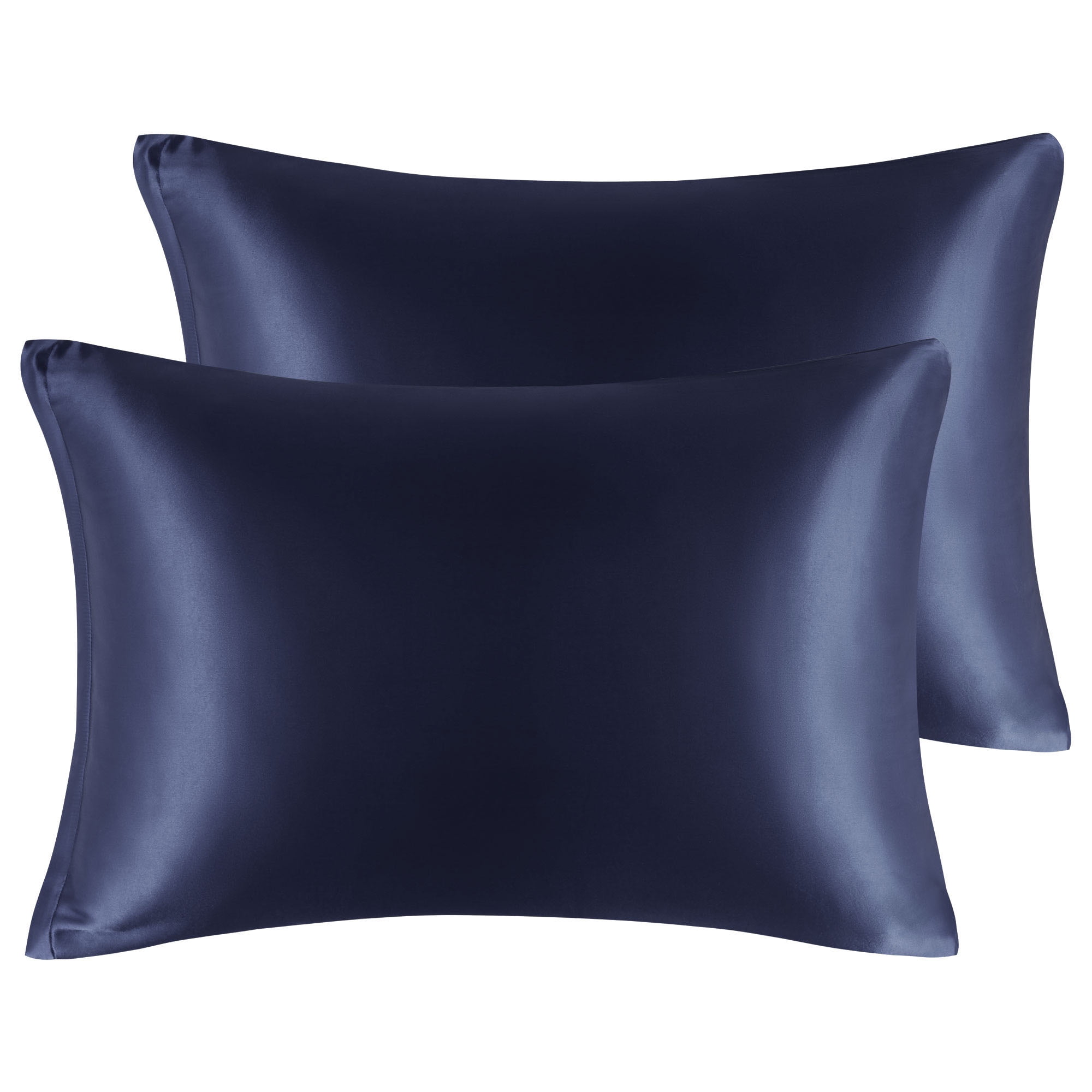 Unique Bargains Satin Set of 2 Zipper Closure Pillowcases Navy 20"x36"