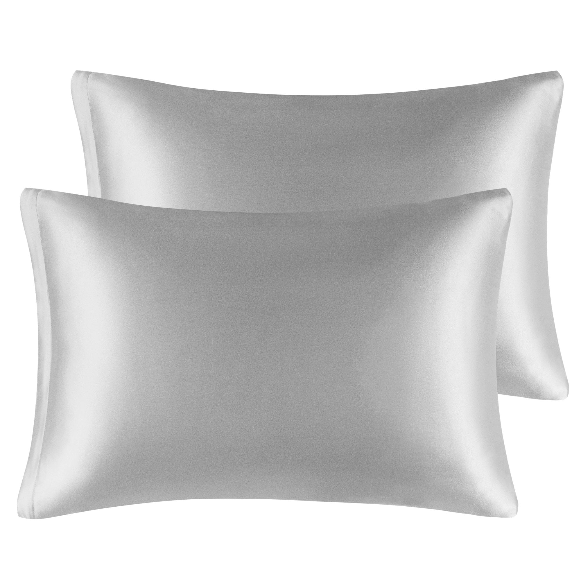 Unique Bargains Satin Set of 2 Zipper Closure Pillowcases Silver 20"x30"