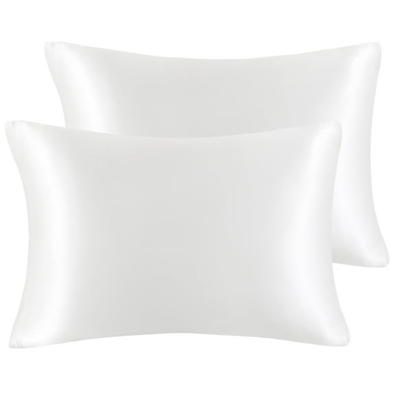Unique Bargains Satin Set of 2 Zipper Closure Pillowcases White 20"x26"