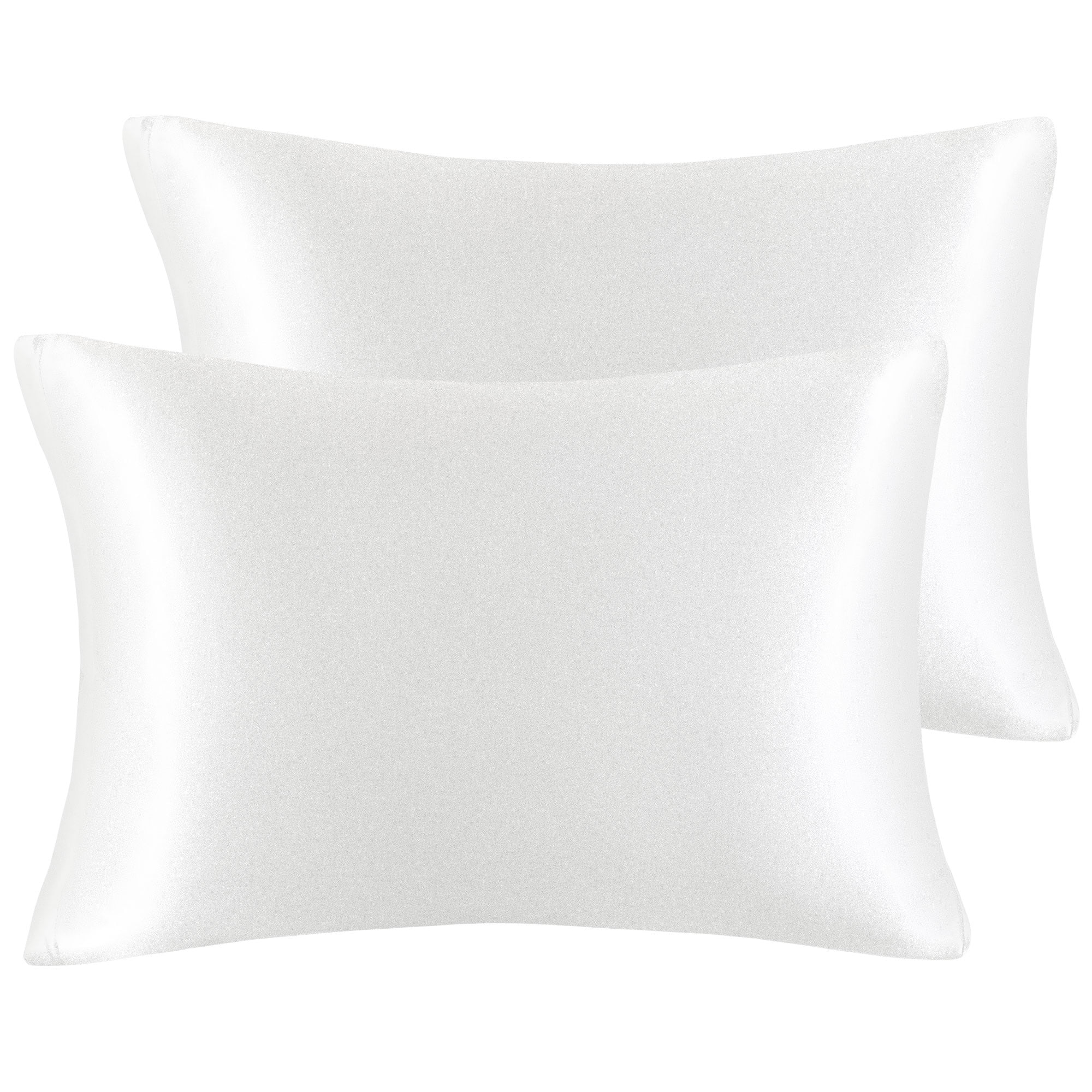 Unique Bargains Satin Set of 2 Zipper Closure Pillowcases White 20"x36"