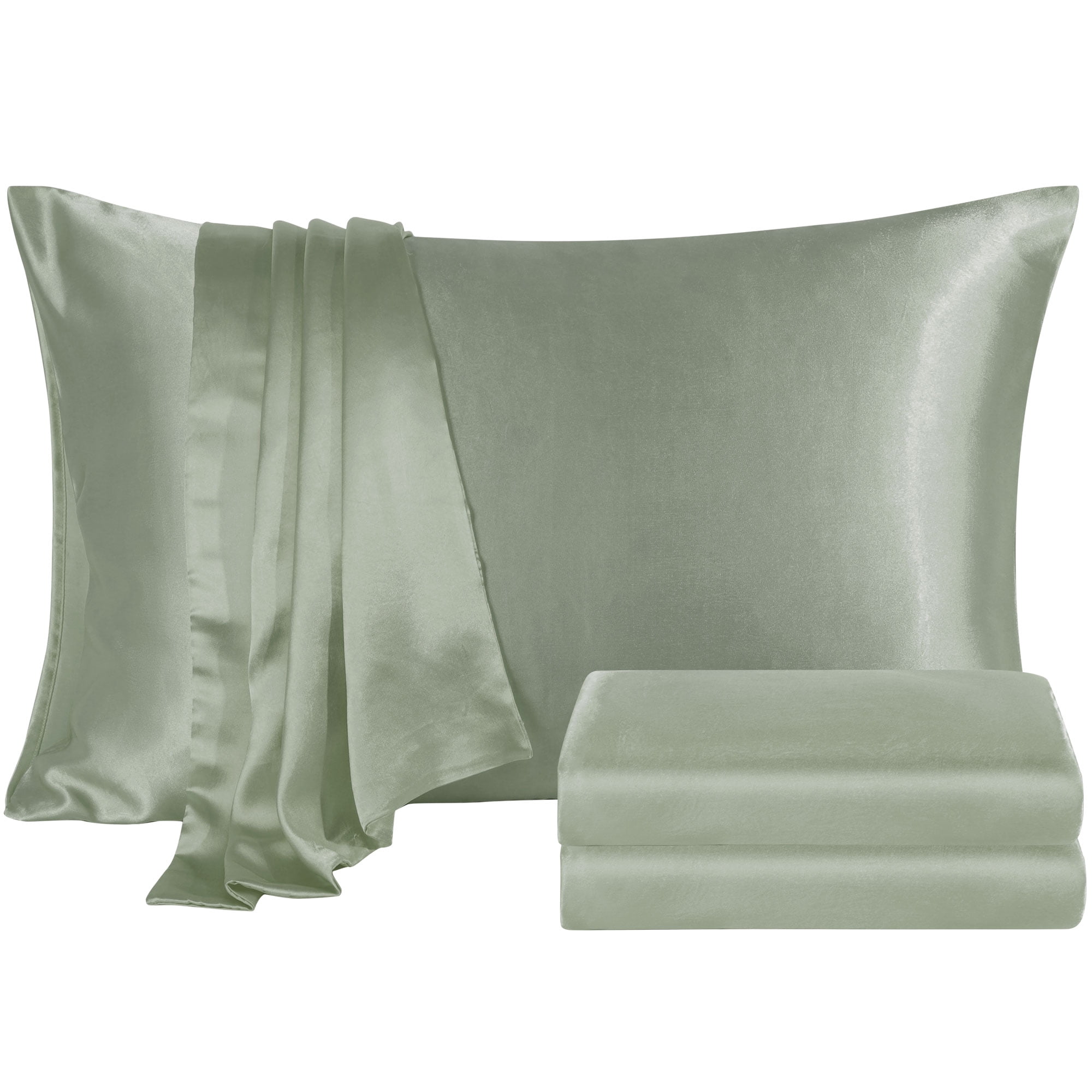 Unique Bargains Satin Sheet Set Luxury Polyester Bed Set 4 Pcs King Ash Gray