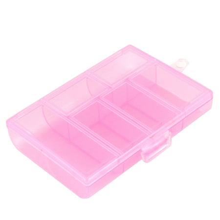 Unique Bargains Screws Plastic 6 Compartments Storage Case Box Organizer Holder Clear Pink for Home Essential