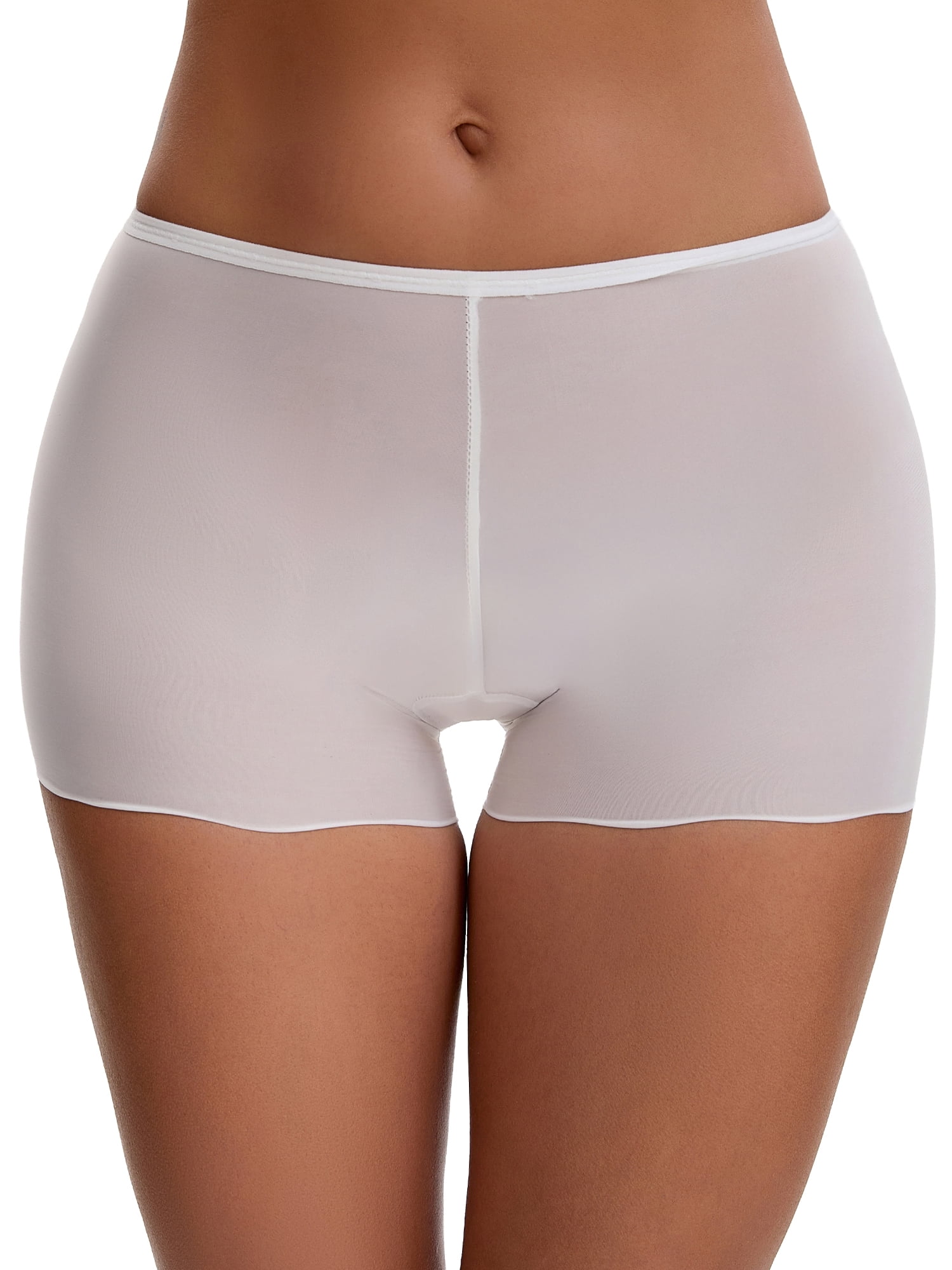 Unique Bargains Seamless Ice Silk Lace Trim Slip Shorts L White Y1