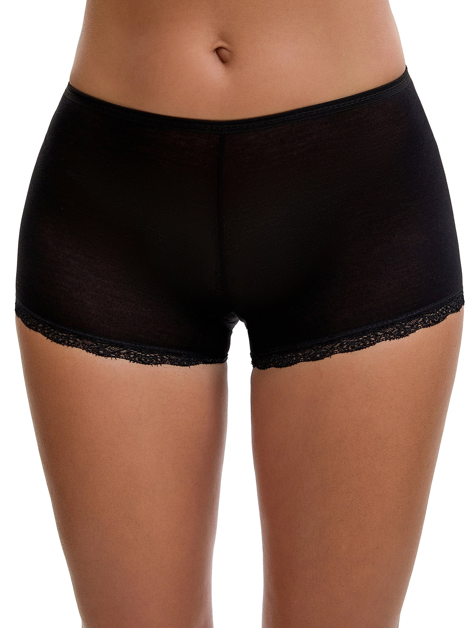 Unique Bargains Seamless Ice Silk Lace Trim Slip Shorts M Black Y2