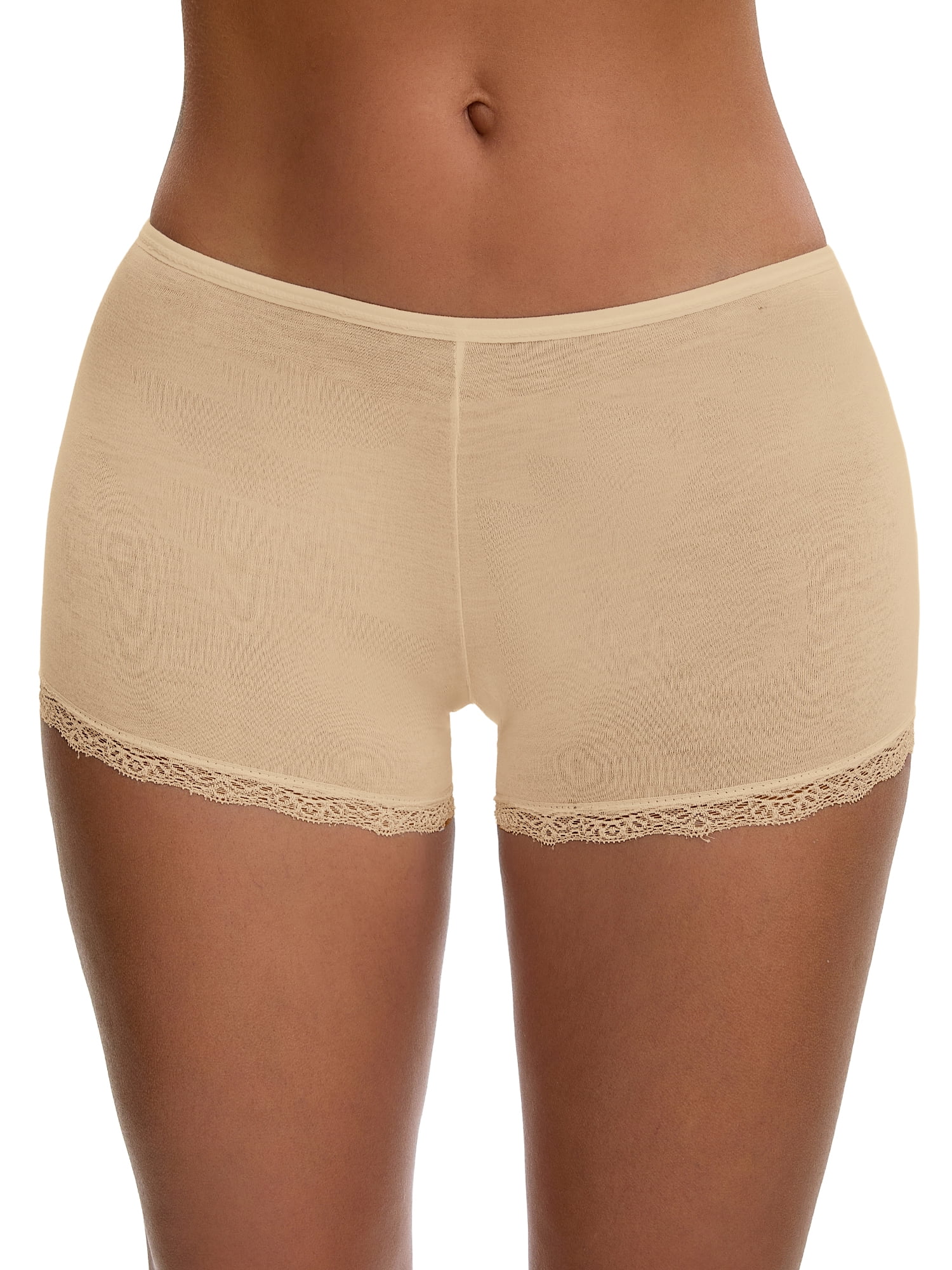 Unique Bargains Seamless Ice Silk Lace Trim Slip Shorts S Beige Y2