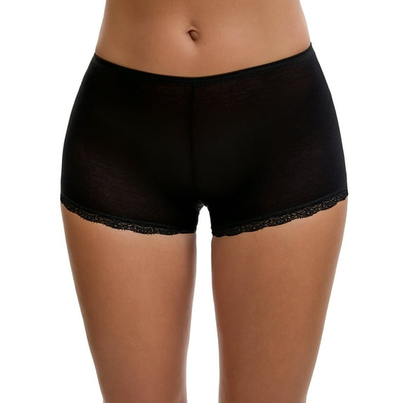 Unique Bargains Seamless Ice Silk Lace Trim Slip Shorts S Black Y2