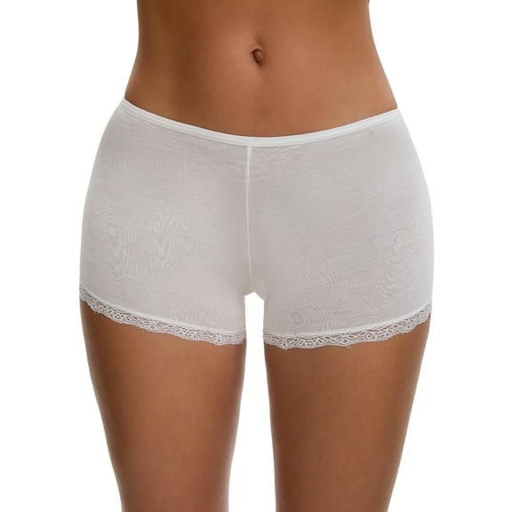 Unique Bargains Seamless Ice Silk Lace Trim Slip Shorts S White Y2