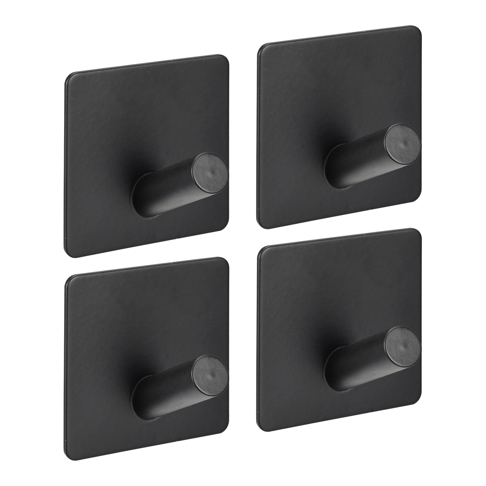 Unique Bargains Self Adhesive 304 Stainless Steel Sticky Hooks Wall Hanger Black 4Pcs