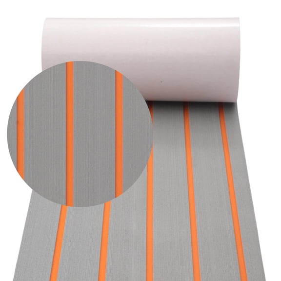 Unique Bargains Self-Adhesive 47" L x 12" W Boat Flooring Strip Cut EVA Foam Sheet Non-Slip Traction Pad for Boats Decking Surfboard Light Gray with Orange Line