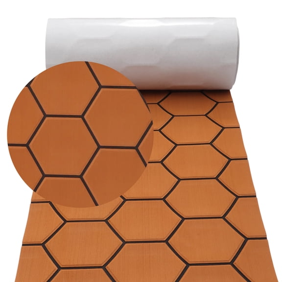 Unique Bargains Self-Adhesive 94" L x 15" W Boat Flooring Strip Cut Foam Sheet Non-Slip Traction Pad for Boats Decking Surfboard Paddle Board Brown with Black Line