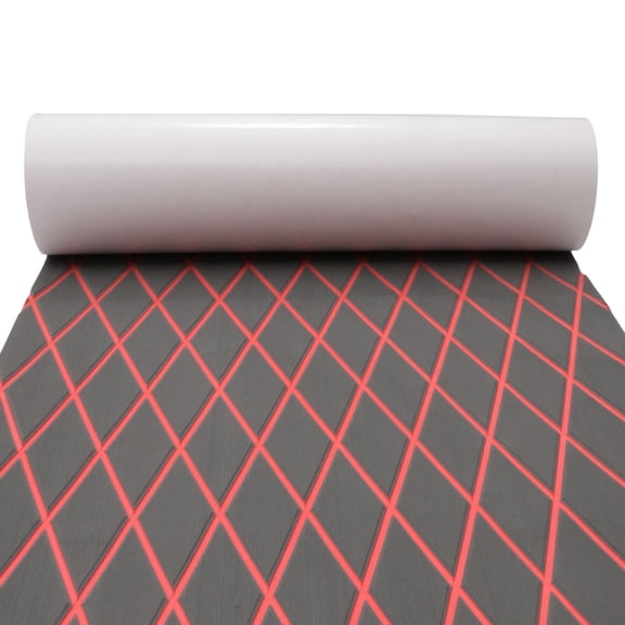 Unique Bargains Self-Adhesive 96" L x 24" W Boat Flooring Strip Cut EVA Foam Sheet Non-Slip Traction Pad for Boats Decking Board Dark Gray with Red Line