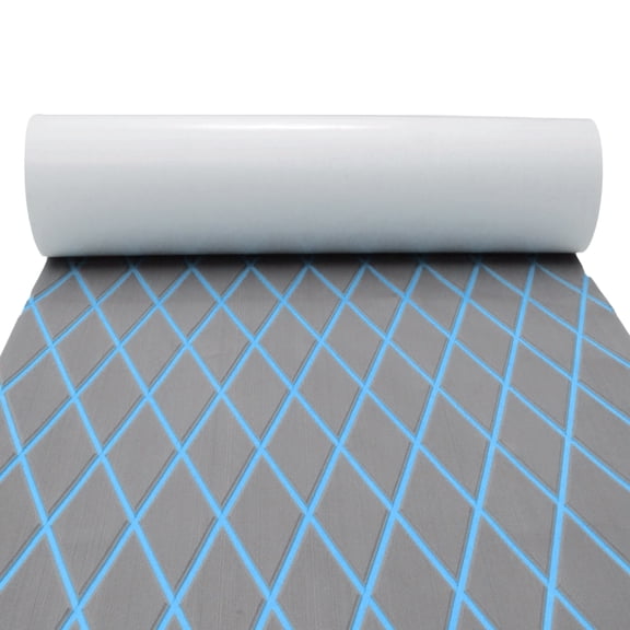 Unique Bargains Self-Adhesive 96" L x 24" W Boat Flooring Strip Cut EVA Foam Sheet Non-Slip Traction Pad for Boats Decking Board Light Gray with Blue Line