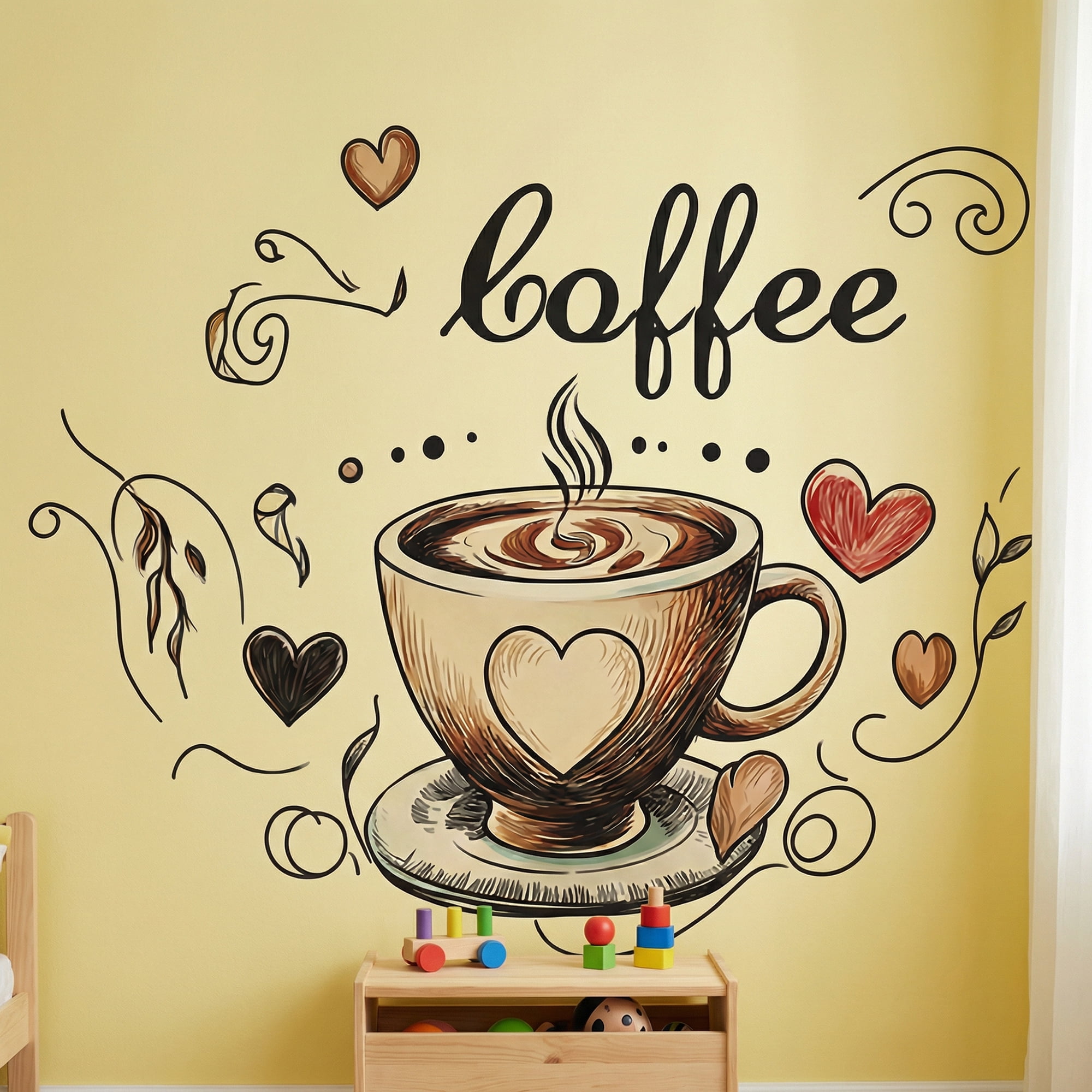 Unique Bargains Self Adhesive Wall Stickers Vintage Coffee Heart Pattern Blue 3.9" x 3.9"