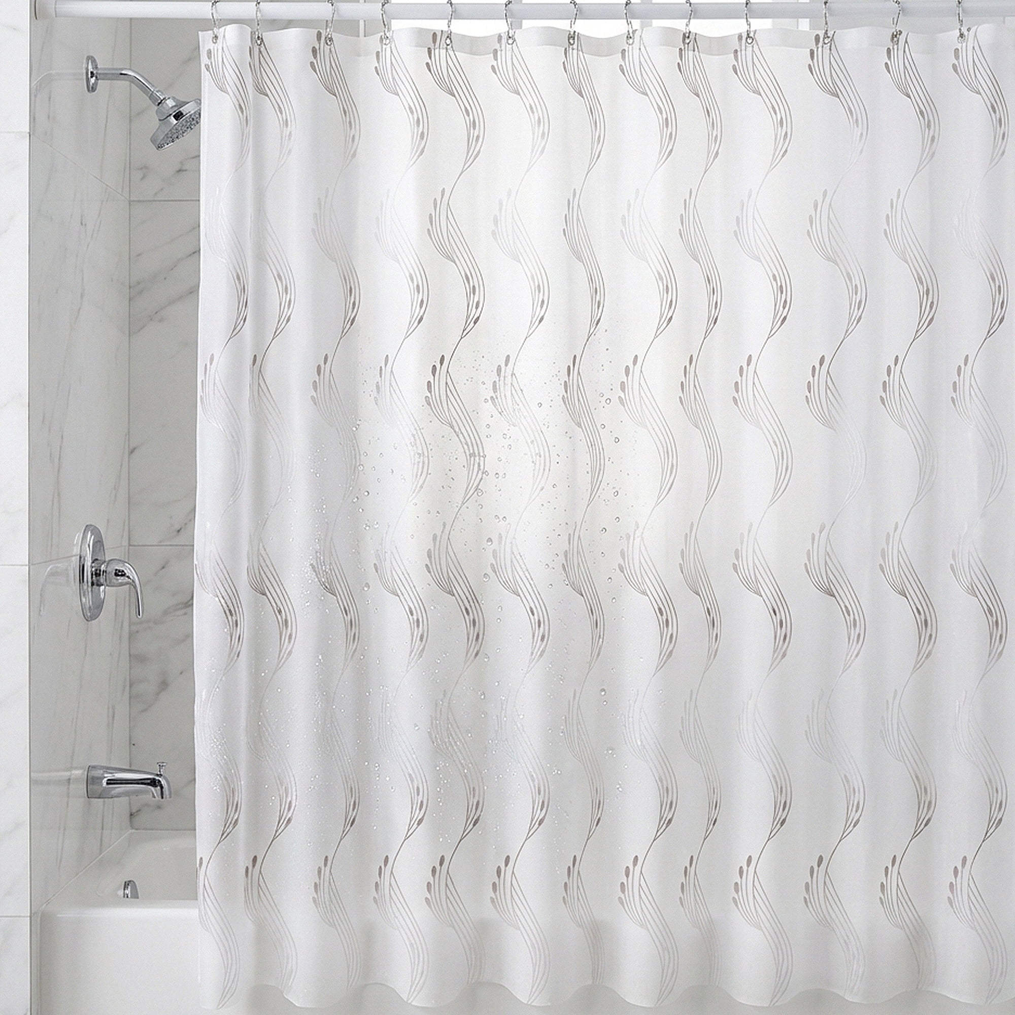 Unique Bargains Semi-Transparent EVA Bath Curtain Set with Hooks White 71"W x 71"L