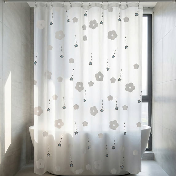 Unique Bargains Semi-Transparent PEVA Bath Curtain Sets White Flower 71"W x 71"L