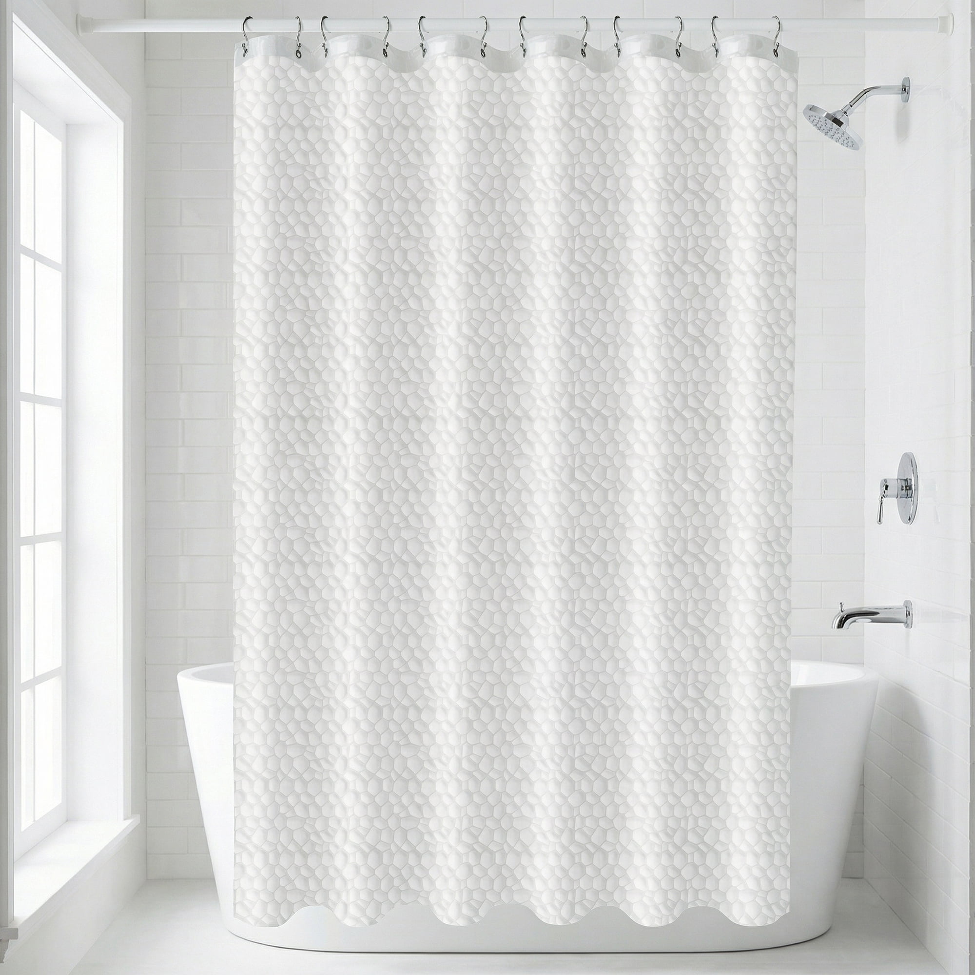 Unique Bargains Semi-Transparent Waterproof Bath Curtain with 12 Hooks Clear 71"W x 71"L
