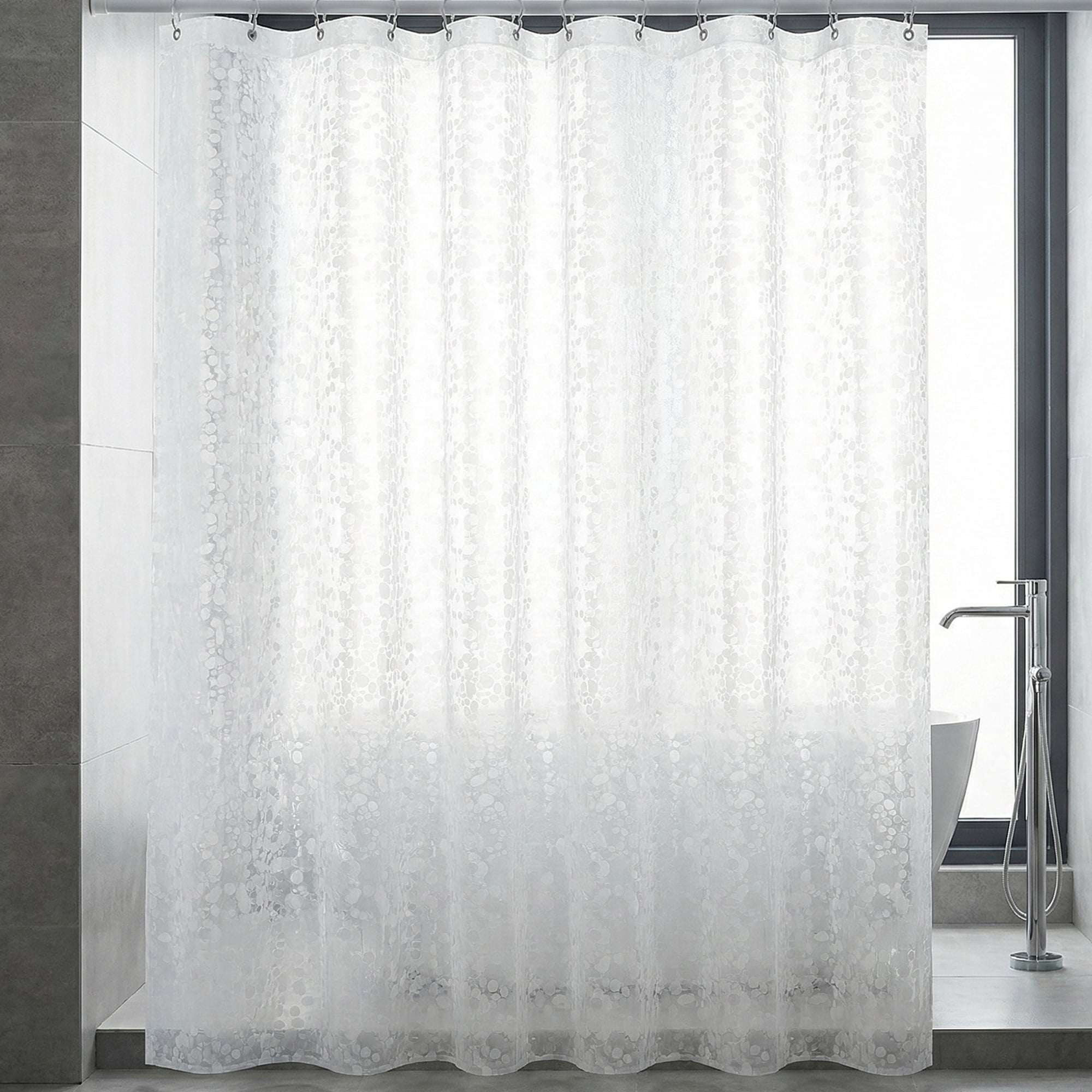 Unique Bargains Semi-Transparent Waterproof Bath Curtain with 12 Hooks Silver 71"W x 71"L