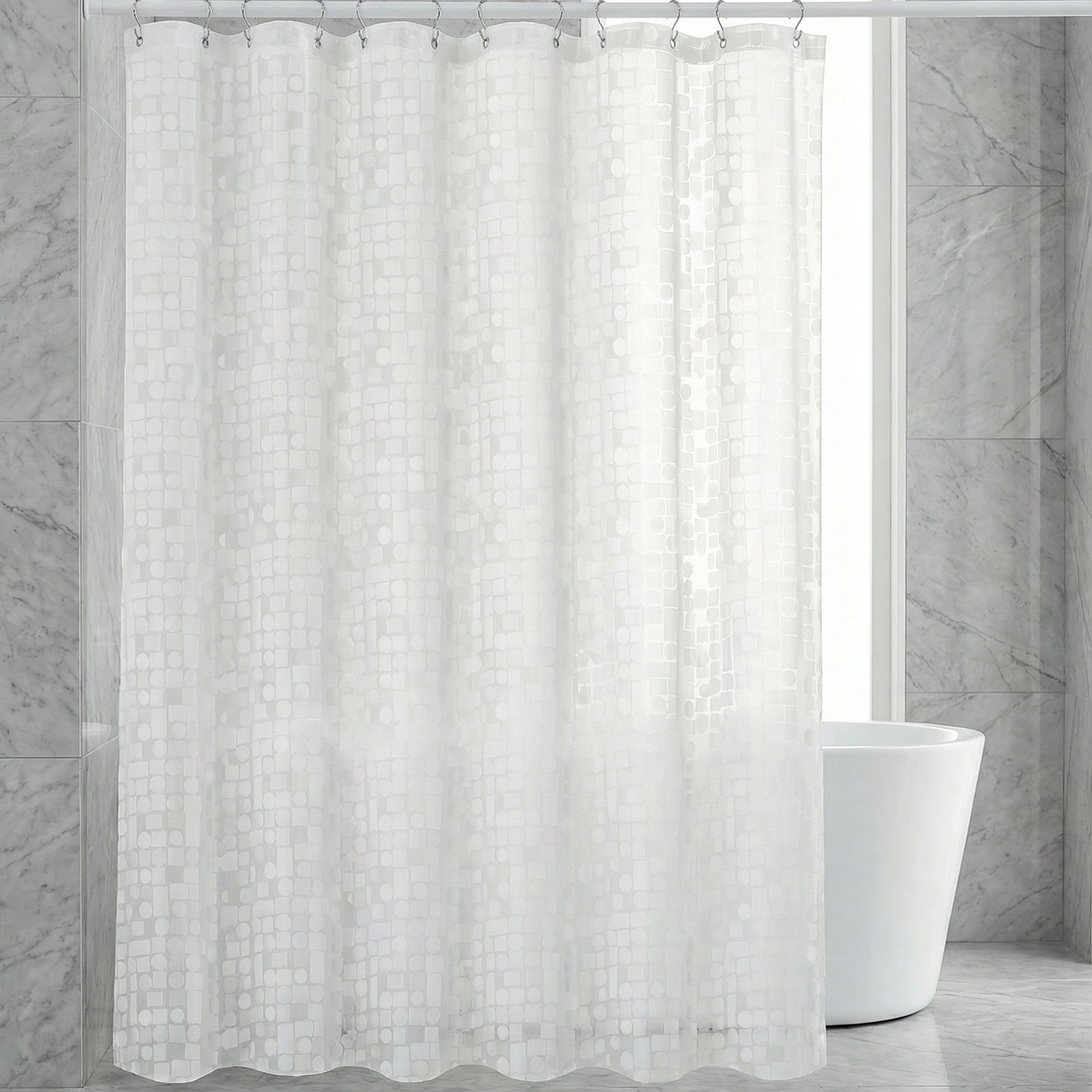 Unique Bargains Semi-Transparent Waterproof Bath Curtain with 12 Hooks White 71"W x 71"L