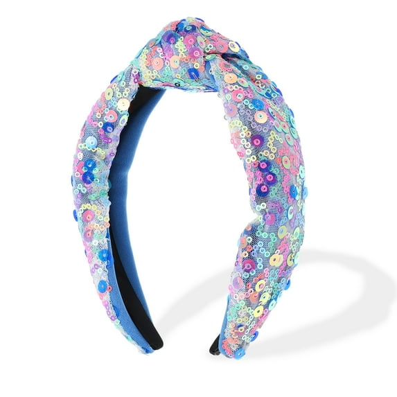 Sequin Headband for Women Rainbow Knotted Hair Bands Accessories Sparkly Girls Headbands Blue