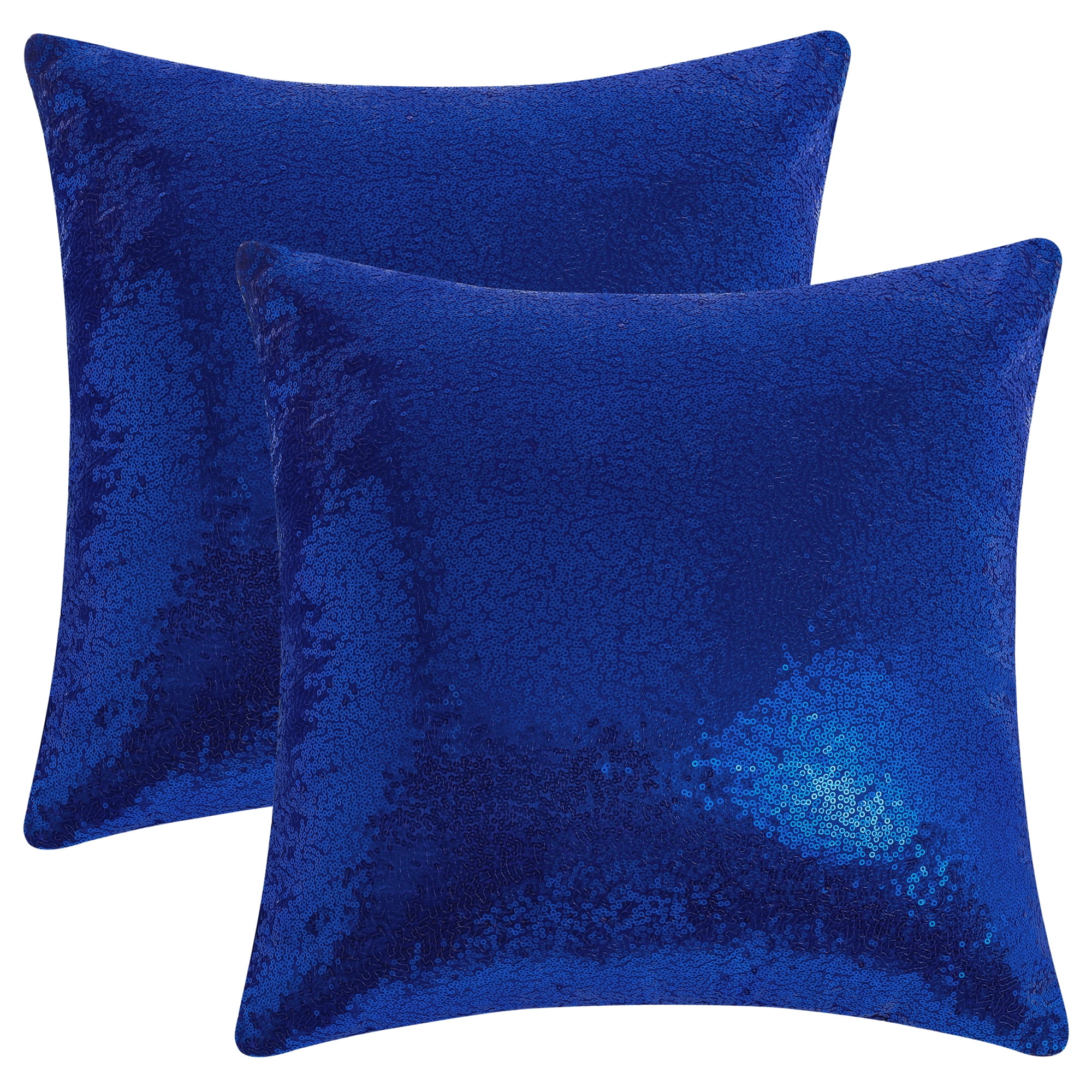Unique Bargains Sequin Throw Pillow Covers 2 Glitter Decorative Pillow Cases Cushion Cover Dark Blue 16" x 16"